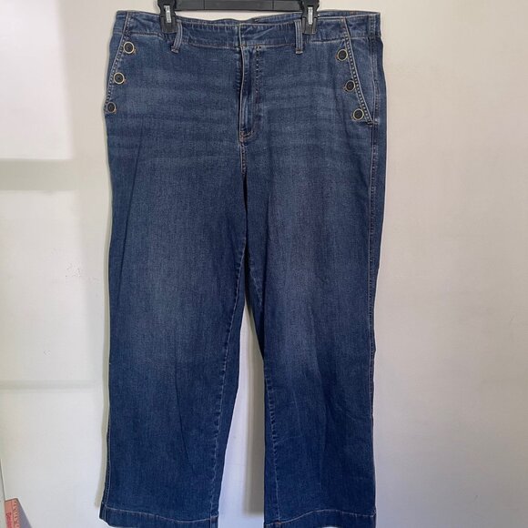 Talbots Women's Plus 18W Sailor Wide Leg Jeans Trousers Button Detail T6 - Picture 2 of 11